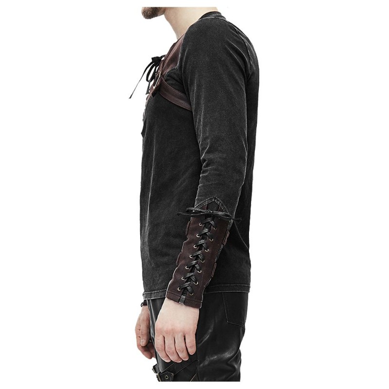 Men Fashion Metal Studs Shirt Steampunk Engineer Gothic Top